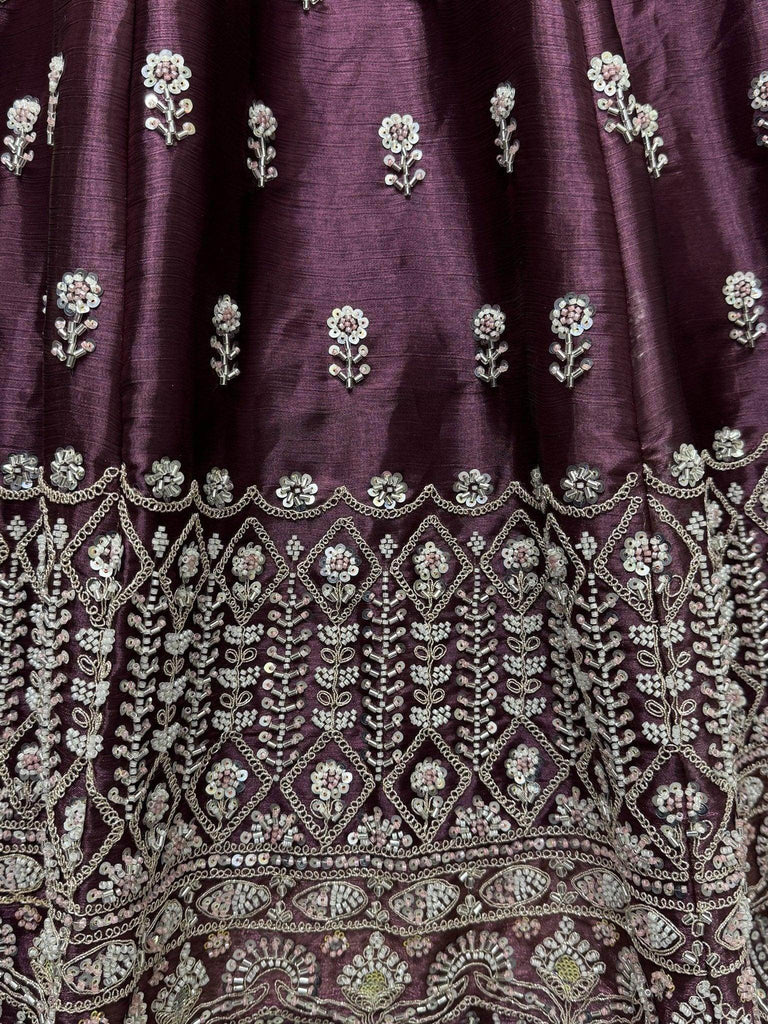 Wonderful Wine Hand Embroidered Silk Bridesmaid Lehenga Choli With Dupatta - Ethnic Plus In