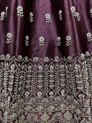 Wonderful Wine Hand Embroidered Silk Bridesmaid Lehenga Choli With Dupatta - Ethnic Plus In