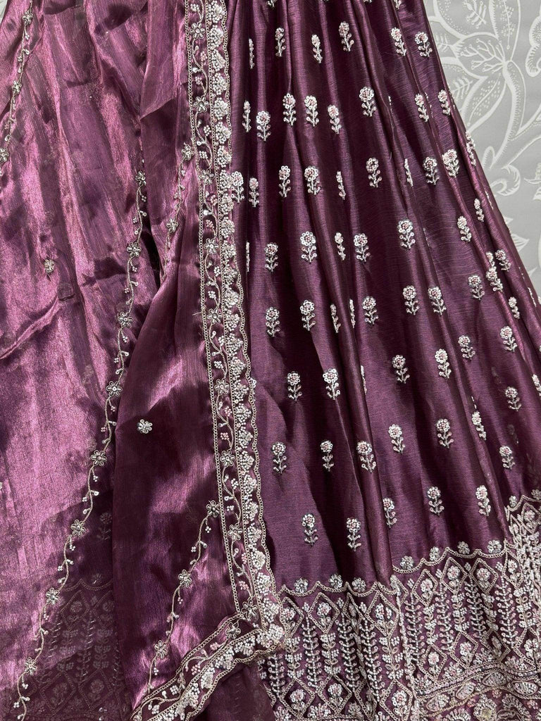Wonderful Wine Hand Embroidered Silk Bridesmaid Lehenga Choli With Dupatta - Ethnic Plus In