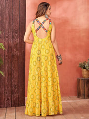 Wonderful Yellow Bandhani Print Georgette Festival Wear Gown - Ethnic Plus In