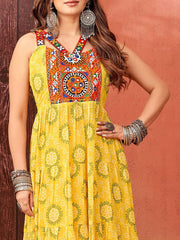 Wonderful Yellow Bandhani Print Georgette Festival Wear Gown - Ethnic Plus In