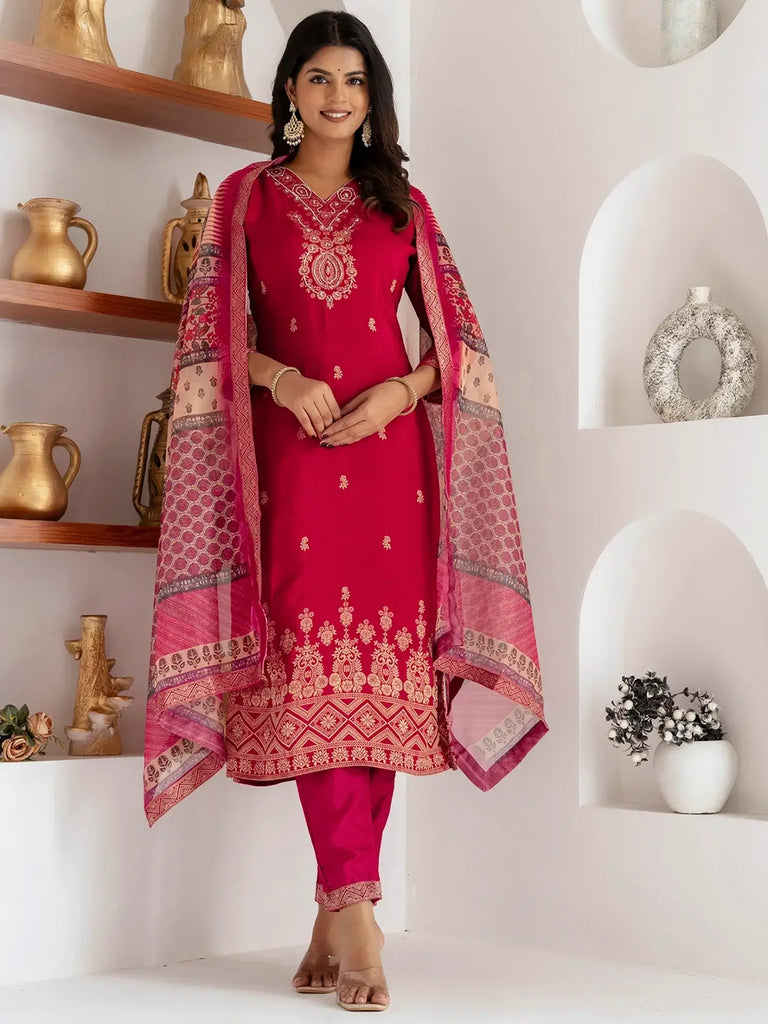 Wonderful Pink Zari Weaving Jacquard Event Wear Pant Suit