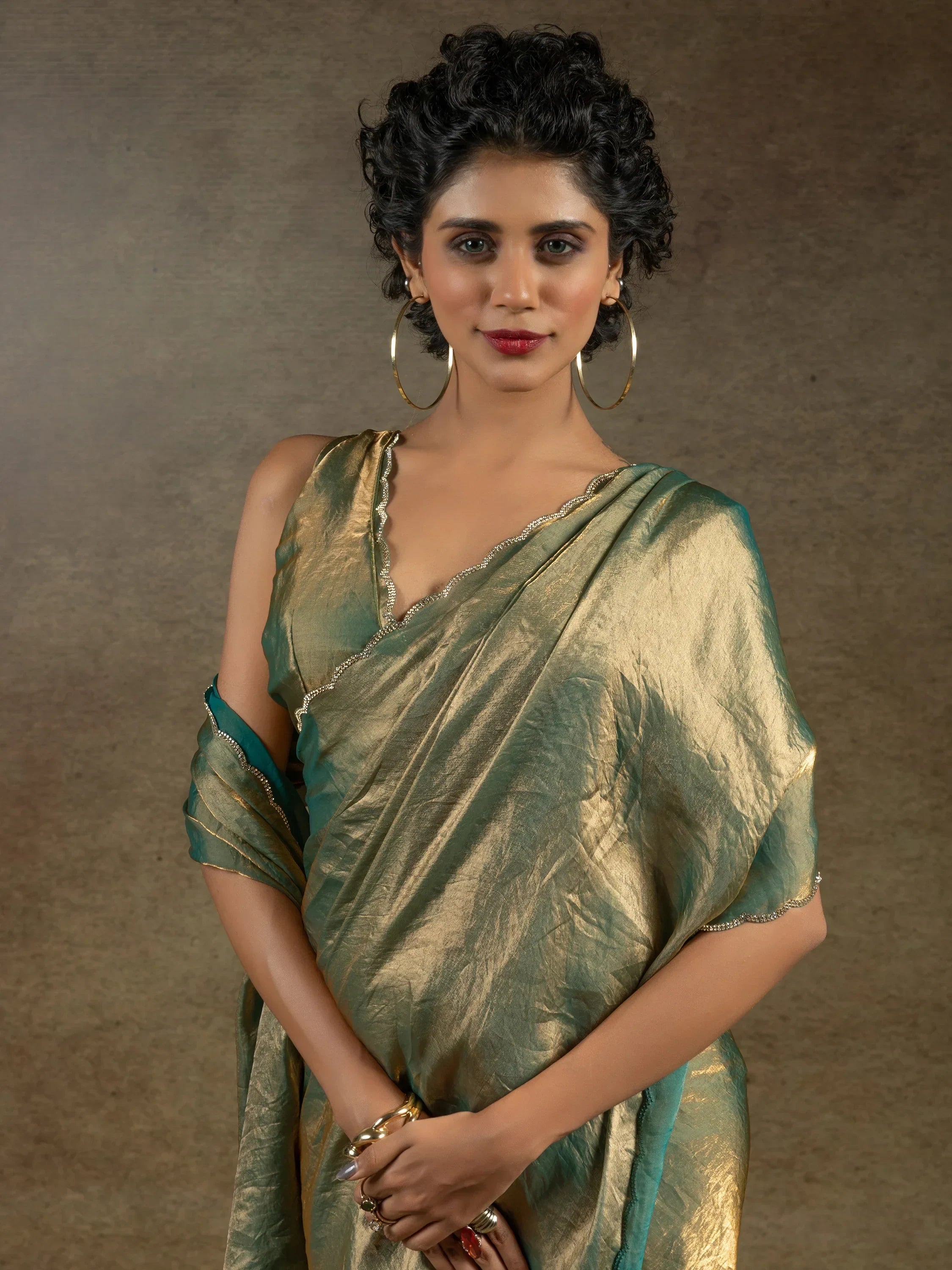 Wonderful Teal Blue Border Work Satin Pre-Stitched Saree With Blouse