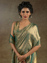 Wonderful Teal Blue Border Work Satin Pre-Stitched Saree With Blouse