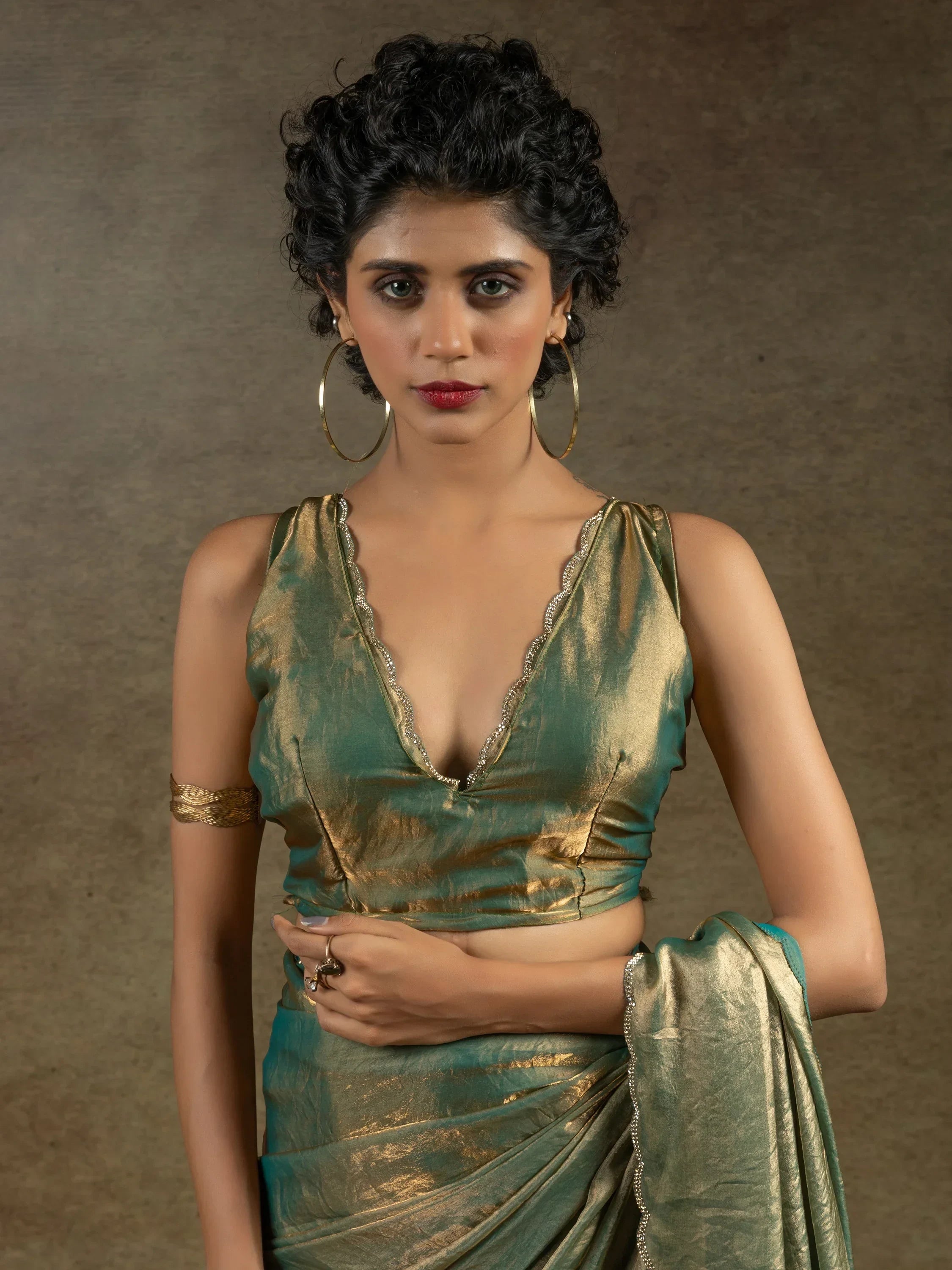 Wonderful Teal Blue Border Work Satin Pre-Stitched Saree With Blouse