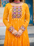 Intricate Mustard Yellow Georgette Patch Work Traditional Gown