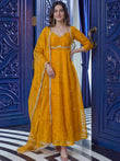 Beautiful Mustard Yellow Sequins Silk Haldi Wear Anarkali Gown