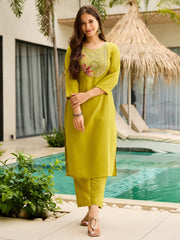 Adorning Yellow Rayon Embroidered Suit With Floral Printed Dupatta