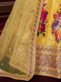 Yellow Floral Printed Banglori Silk Bridal Lehenga Choli With Dupatta