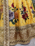 Yellow Floral Digital Printed Art Silk Bridal Lehenga Choli