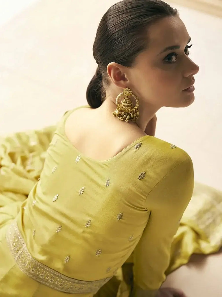 Prominent Yellow Embroidery Silk Ready-Made Festive Wear Gown