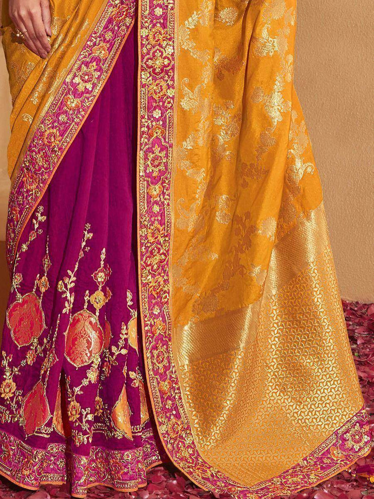 Glamorous Yellow Zari Embroidery Silk Wedding Saree With Blouse