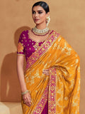 Glamorous Yellow Zari Embroidery Silk Wedding Saree With Blouse