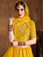 Yellow Zari Embroidery Art Silk Bridal Lehenga Choli With Dupatta