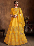 Yellow Zari Embroidery Art Silk Bridal Lehenga Choli With Dupatta