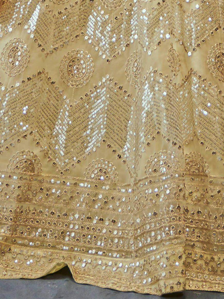 Fascinating Cream Sequined Butterfly Net Reception Party Lehenga Choli