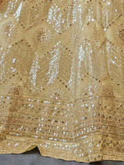 Fascinating Cream Sequined Butterfly Net Reception Party Lehenga Choli