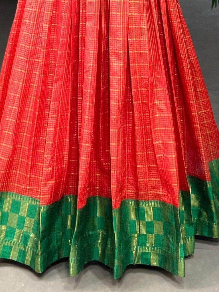 Fascinating Red Zari Weaving Cotton Traditional Gown With Koti