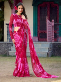 Awesome Pink Floral Printed Chiffon Office Wear Saree With Blouse