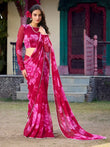 Awesome Pink Floral Printed Chiffon Office Wear Saree With Blouse