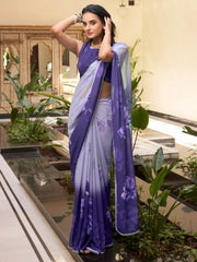 Gorgeous Purple Floral Printed Chiffon Casual Wear Saree With Blouse