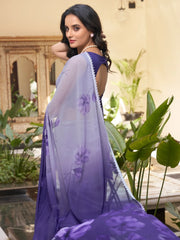 Gorgeous Purple Floral Printed Chiffon Casual Wear Saree With Blouse