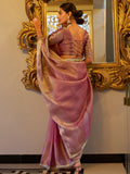 Tantalizing Light Pink Zari Weaving Tissue Silk Casual Wear Saree