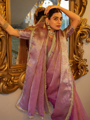Tantalizing Light Pink Zari Weaving Tissue Silk Casual Wear Saree