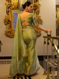 Bewitching Pista Green Zari Weaving Tissue Silk Saree With Blouse