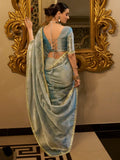 Outstanding Sky Blue Zari Weaving Tissue Silk Festive Wear Saree