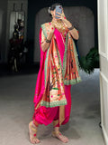 Dazzling Pink Weaving Nauvari Bridal Saree With Orange Dupatta