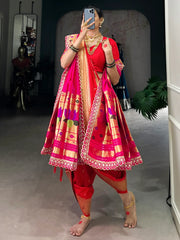 Lovely Red Weaving Nauvari Bridal Paithani Saree With Pink Dupatta