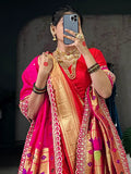 Lovely Red Weaving Nauvari Bridal Paithani Saree With Pink Dupatta
