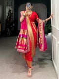 Lovely Red Weaving Nauvari Bridal Paithani Saree With Pink Dupatta