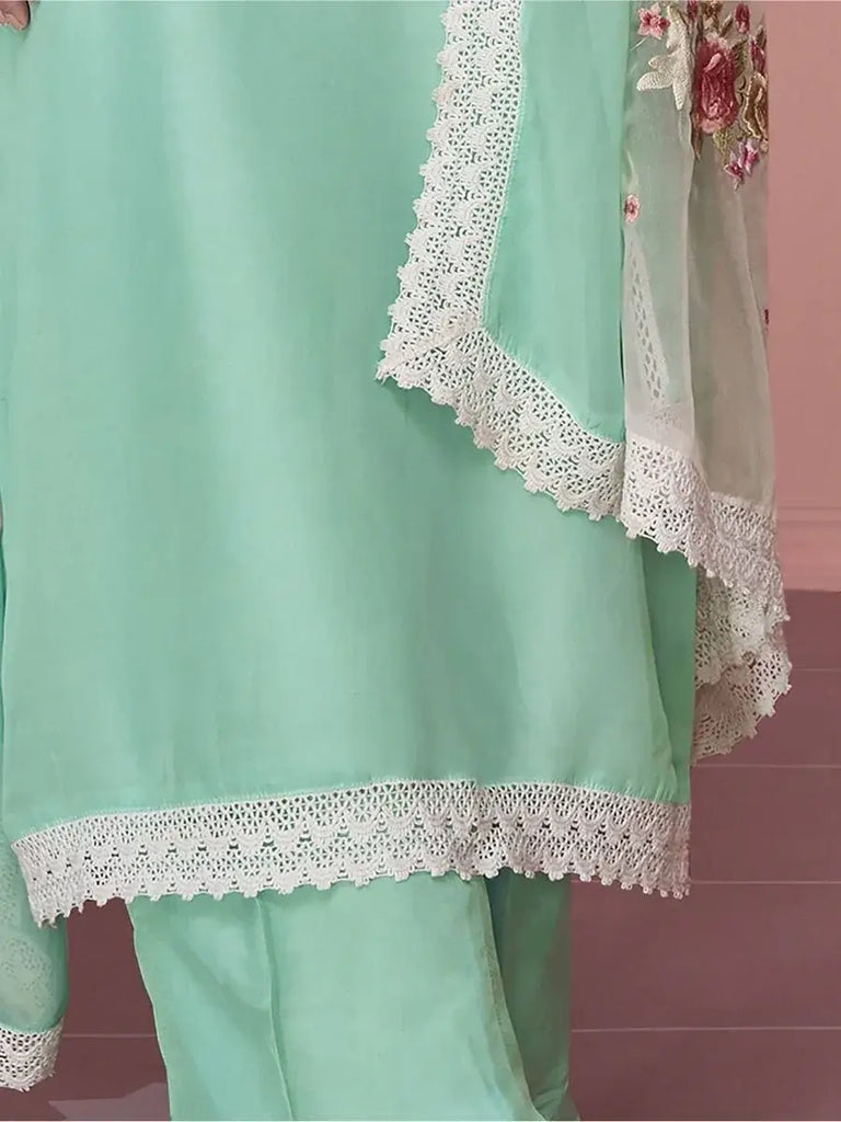 Enchanting Sea Green Embroidered Organza Festival Wear Salwar Suit