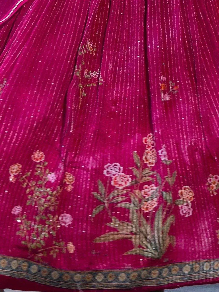 Fuchsia lehenga with floral embroidery and sequin detailing, ethnic Indian wear