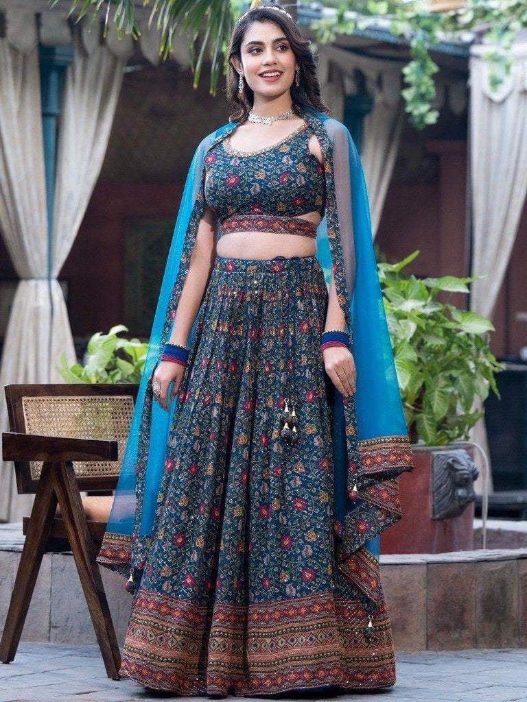 Fantastic Blue Sequins Chinon Festival Wear Lehenga Choli With Dupatta