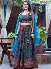 Fantastic Blue Sequins Chinon Festival Wear Lehenga Choli With Dupatta