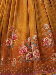 Fabulous Mustard Yellow Sequins Chinon Haldi Wear Lehenga Choli