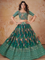 Beautiful Green Sequins Embroidered Wedding Wear Lehenga Choli
