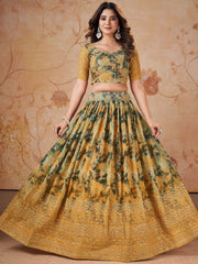 Incredible Yellow Georgette Digital Printed Party Wear Lehenga Choli