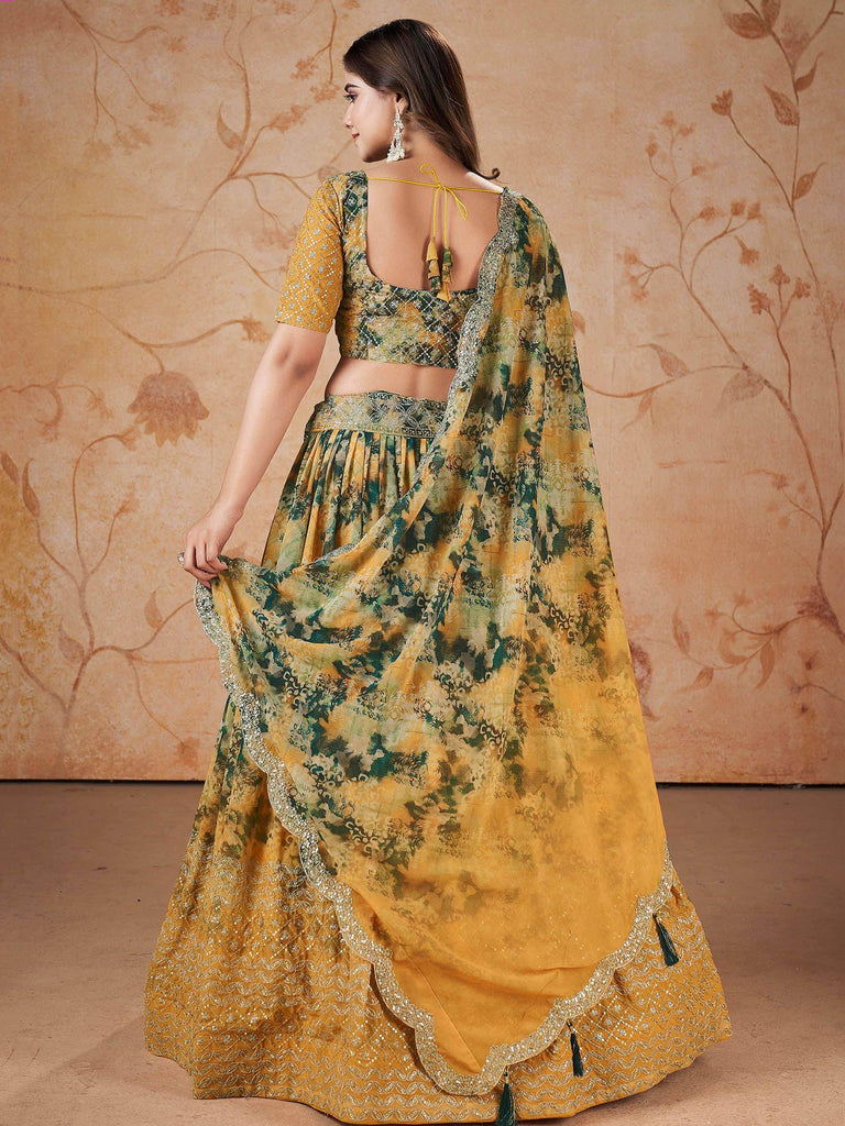 Incredible Yellow Georgette Digital Printed Party Wear Lehenga Choli
