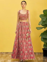 Elegance Brown Mirror Work Organza Festival Wear Lehenga Choli