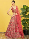 Elegance Brown Mirror Work Organza Festival Wear Lehenga Choli