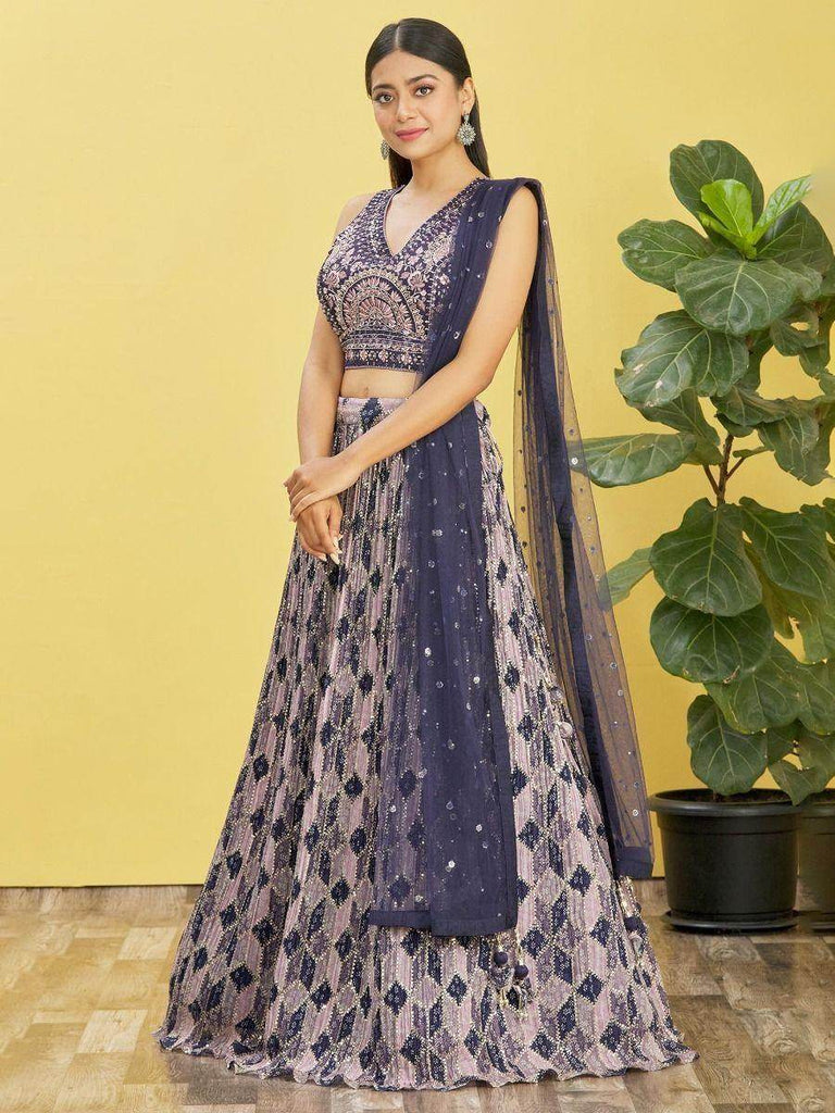 Charming Blue Embroidered Chinon Festival Wear Lehenga Choli