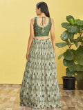 Attractive Green Embroidered Chinon Mehendi Wear Lehenga Choli