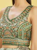 Attractive Green Embroidered Chinon Mehendi Wear Lehenga Choli