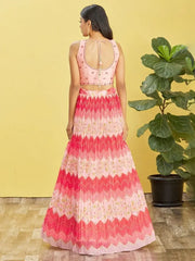 Pretty Pink Embroidered Chinon Festival Wear Lehenga Choli