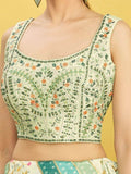 Styling Green Mirror Work Chinon Reception Wear Lehenga Choli