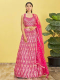Beautiful Pink Mirror Work Chinon Reception Wear Lehenga Choli